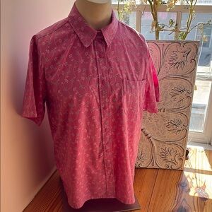Men's Vintage Short-Sleeve Pink Patterned Snap-Up Shirt